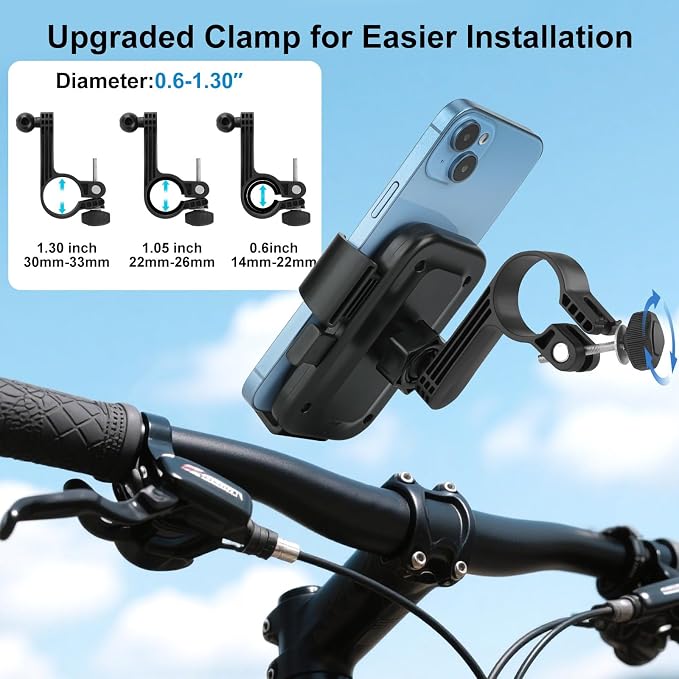 Kairiyard Motorcycle Phone Mount, 1s Auto Lock Bike Phone Holder, Bicycle Handlebar Cell Phone Mount 360 Degree Rotatable for Mountain Bike ATV Electric Scooter