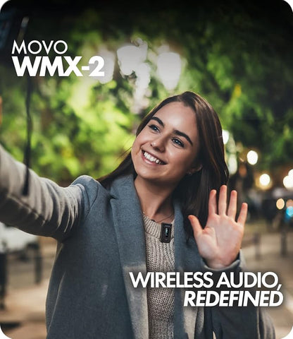 Movo WMX-2 Wireless Camera Microphone with Charging Case - Lavalier Mic for DSLR Cameras, Vlogging, Content Creation, Filmmaking