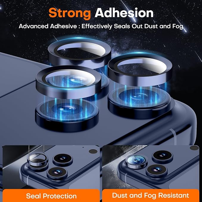 Camera Lens Protector for iPhone 17 Pro Max/17 Pro/16 Pro Max/16 Pro/15 Pro Max/15 Pro/14 Pro Max/14 Pro,Tempered Glass Metal Individual Camera Cover[Anti-drop] Case Friendly- Deep Blue