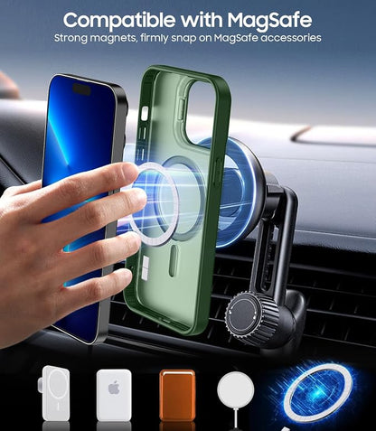 for iPhone 13 Pro Max Case, Compatible with MagSafe, 3-in-1 Camera Ring Stand, with 9H Camera Lens Cover, Non-Slip Translucent Matte Military-Grade Drop Protection Magnetic Case, Green