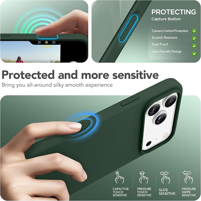 GONEZ Magnetic for iPhone 17 Pro Max Case, Compatible with MagSafe, [Screen Protector + Camera Lens Protector], Liquid Silicone Anti-Scratch Shockproof Protective Phone Case 6.9 inch, Army Green