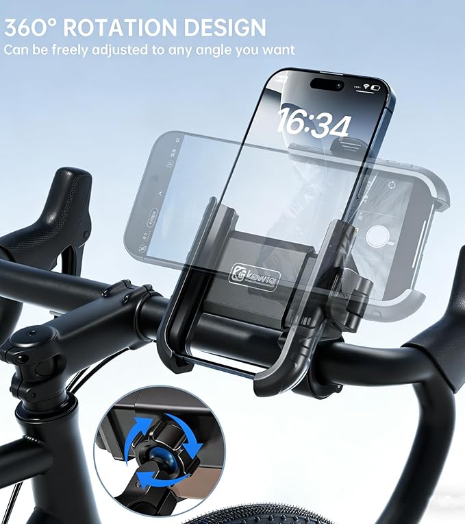 Kewig Motorcycle Phone Mount with Aluminum Alloy Mounting Base [Camera Friendly] [1s Lock & Release] Bike Handlebar Cellphone Holder for Scooter Bicycle ATV, Fit 5.4-7.2" Smartphone