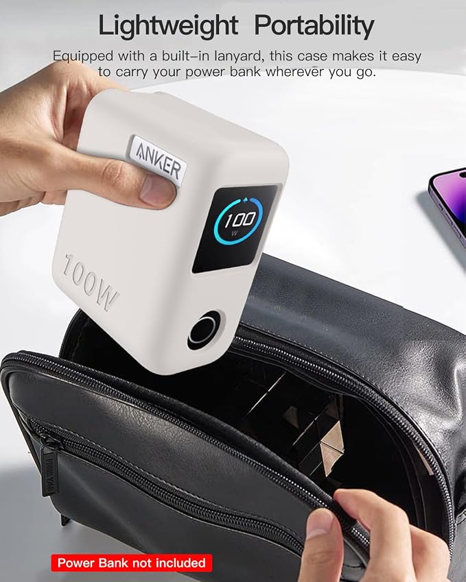Silicone Case for Anker GaNPrime Lite 100W Charger (A121B, 4-Port), Full-Body Protective Cover for Anker Prime Power Bank,Precise Port Cutouts (Case Only) Grey