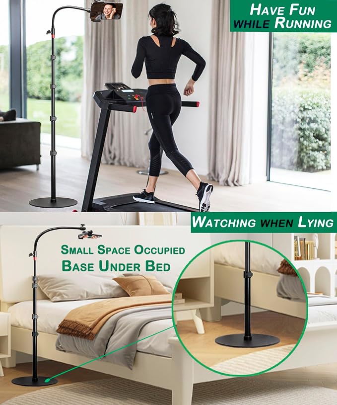 Tall Video Cell Phone Mount with Height Adjustable Stand, Heavy Base, 360 Head - Compatible with iPhone 16, 16 Pro Max, 16 Plus, 15, 14, 13