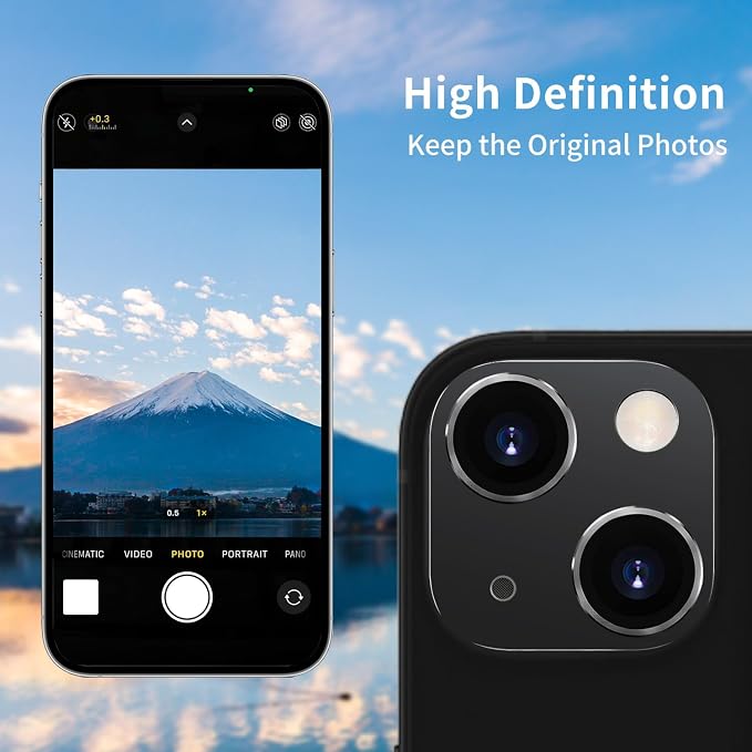Compatible with iPhone 14 and iPhone 14 Plus Camera Lens Protector, Anti-Scratch Tempered Glass Camera Screen Protector Shockproof Full Protective Camera Cover Case Friendly Lens Cover-Sierra Blue