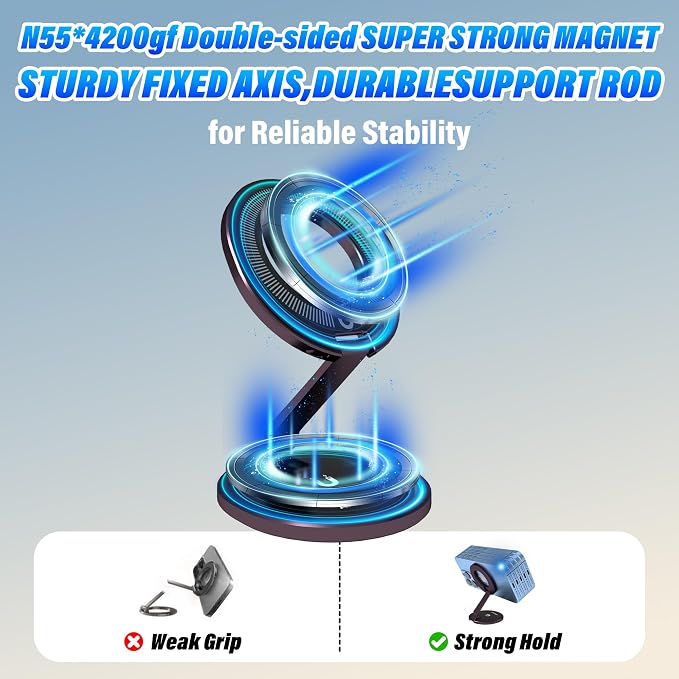 Phone Stand for Magsafe with Mirror [2-sided 4200gf Strongest Magnetic] 300° Folding Portable Phone Ring Holder Grip for Desk, Phone Holders for Your Car Accessories for iphone/Android/Tablets