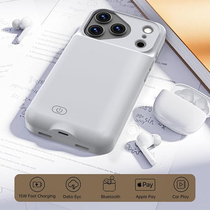 GIN FOXI Battery Case for iPhone 17 Pro Max, Charging Case Charger 8500mAh Ultra-Slim Lightweight Powerful Battery Pack 15W Fast Rechargeable Anti-Fall TPU Juice Box for 17 Pro Max (6.9") Grey