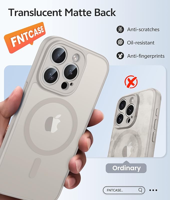 FNTCASE for iPhone 15 Pro Max Case: [Compatible with Magsafe] Translucent Matte Cases with [Full Camera Protection] [Screen Protector] Military Grade Shockproof Protective Phone Cover - Off White