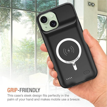 Wireless Charging Case for iPhone 15 Plus, 12000mAh High Capacity Portable Rechargeable Battery Case Wireless Charging Compatible with iPhone 15 Plus (6.7 inch) Extended Battery Charger Case (Black)