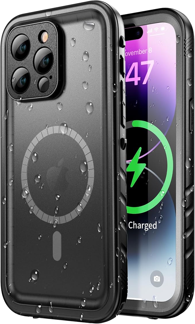 SPORTLINK for iPhone 14 Pro Max Case Waterproof - Buit in Screen Protector [Compatible with MagSafe][IP68 Underwater][6.6FT Military Dropproof][Dustproof] Full Body Shockproof 6.7" Black