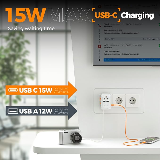 TESSAN Universal Travel Adapter, International Power Adapter | 5 USB Ports (3 USB C), Worldwide Plug Adaptor, US to Europe UK France Germany Spain Ireland Australia Japan, Type C G A I