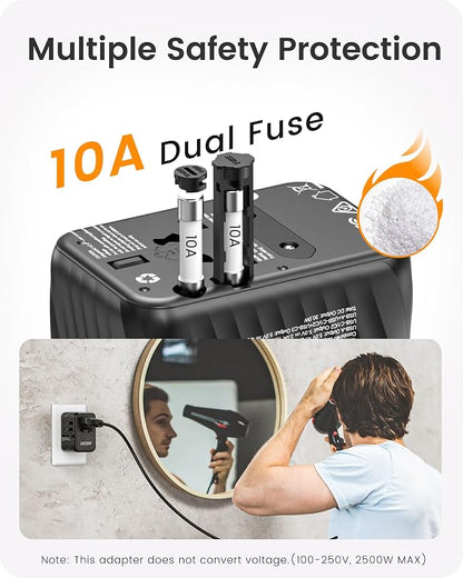 LENCENT Universal Travel Power Adapter, 30W International Wall Charger | with USB C Fast Charging, Worldwide Plug Adaptor Travel Essentials for US to EU UK Ireland Australia Type C/G/A/I Black