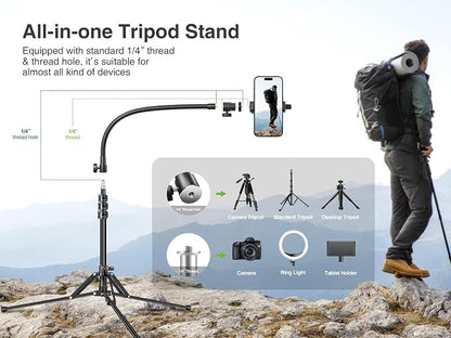 elitehood 6.8 Feet Tall Phone Stand Tripod, Aluminum iPhone Tripod [Lightweight & Ultra Stable], Adjustable Phone Recording Stand Compatible with iPhone 15 Pro Max/15 Pro/14 13, Android Cell Phone