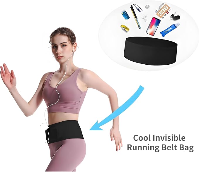 Running Belts, Slim Fanny Pack and Moisture Wicking Waist Pack, Travel Money Belt With 4 Security Pocket, for Storage Phone, Passport Holder, Running Walking Accessories for Women