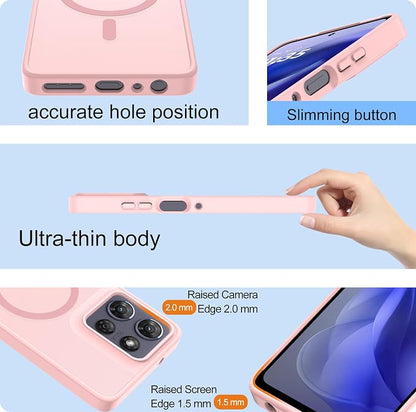 for Motorola Moto g Power 2025 Case [Compatible with Magsafe] Translucent Matte Magnetic Phone Case,Slim Thin Duty Shockproof Protection Cover with 2pc HD Screen Protector for Moto g Power 2025-Pink