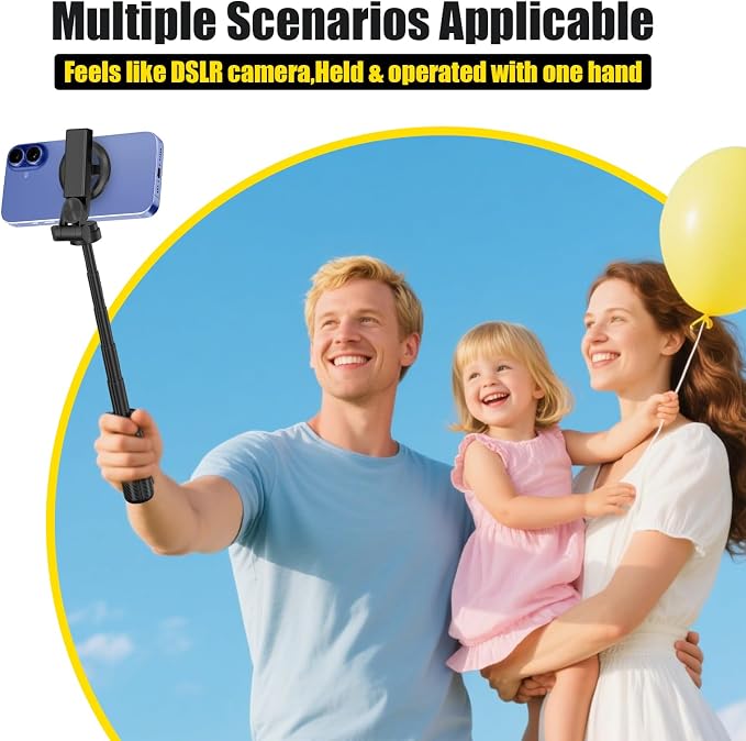 4-in-1 Magnetic Selfie Stick Tripod – 360° Rotation, Bluetooth Remote, Compact Travel Vlog Phone Holder for iPhone