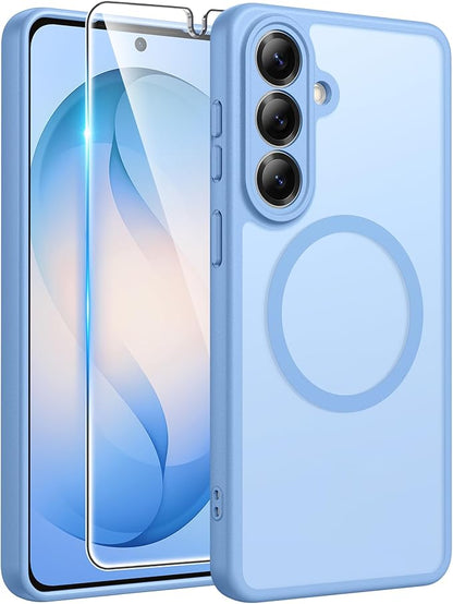 FNTCASE for Samsung Galaxy S26 Case: [Fit for Magsafe] [Full Camera Protection & Screen Protector] Translucent Matte Military Grade - Shockproof Protective Phone Cover for Samsung S 26 - Light Blue