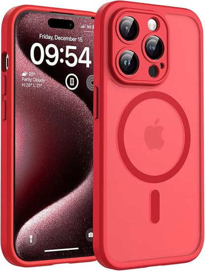 TOCOL for Phone 15 Pro Max Case, Compatible with Magsafe Charger, Full Camera Protection, Drop Protection, Translucent Matte Phone Case for iPhone 15 Pro Max 6.7 inch (Red)