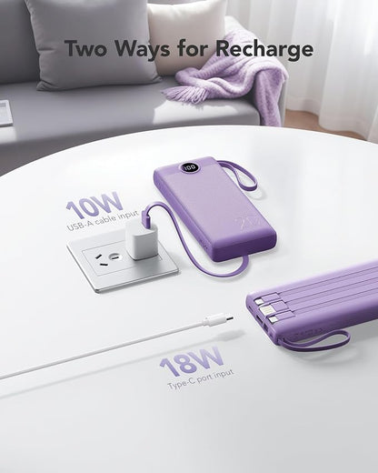 VRURC Portable Charger Power Bank - 20000mah Fast Charging PD 22.5W Power Battery 5 Output 3 Input Design 4 Cable USB Charging Compatible for iPhone Samsung Android Google LED Display