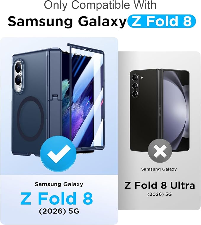 for Samsung Galaxy Z Fold 8 Case,[Compatible with MagSafe][Built-in HD Screen Protector & Kickstand][Hinge Protection] Translucent Matte Full-Body Shockproof Phone Case for Z Fold 8 Wide,Blue