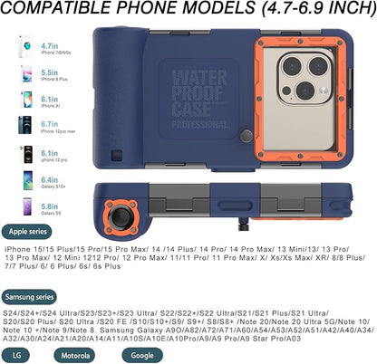 Underwater Snorkeling Diving Phone Case, Universal Waterproof Phone Case for iPhone 17/16/15/14/13/12/11Pro Max/XR/XS/X for Samsung Galaxy S24/S23/S22/S21,Scuba Underwater Photo Video Housing(Orange)