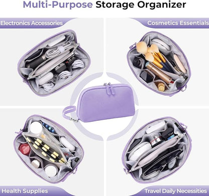 FYY Travel Cable Organizer - 8 Compartments, Lightweight, Water Repellent | With Wrist Strap, Portable Tech Pouch for Cord Charger, Travel and Business Trips Use, Soft Shell Nylon, Purple (Medium)