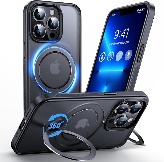 Anqrp 360° All-in-ONE Stand Case for iPhone 13 Pro Case with Rotatable Magnetic Kickstand Ring Holder, Compatible with MagSafe, MIL-Grade Shockproof iPhone 13 Pro Phone Case Cover 6.1 inch, Black