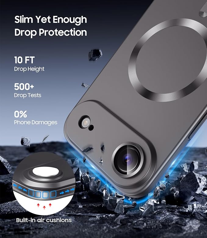 Magnetic for iPhone Air Case, Compatible with MagSafe, Built-in Camera Lens Protector, Slim Thin Soft Silicone Bumper Shockproof Metallic Luster Phone Case for iPhone 17 Air (Gray)