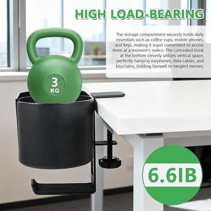 4 in 1 Desk Cup Holder Clamp on Under Desk Headphone Detachable Pen Cup Holder Hanger Caddy Organizer for Office Table, Lawn Chair, Pontoon Boat