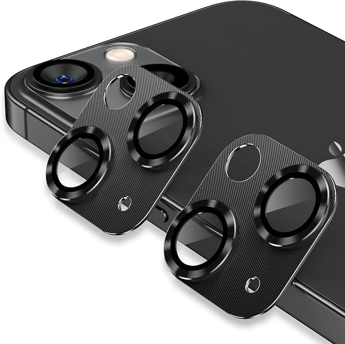 AFARER 2 Pack Compatible for iPhone 15/ for iPhone 15 Plus Camera Lens Protector, Metal Camera Cover with 9H Tempered Glass Screen Protector Accessories, [Drop Protection] Ultra HD Lens Protector- Black