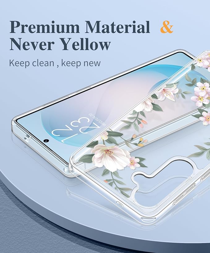 GVIEWIN for Samsung Galaxy S26 Case, Clear Floral Slim Shockproof Protective Women Phone Case, Non-Yellowing, with Screen Protector & Camera Lens Protector for Galaxy S26 6.3", Magnolia/White