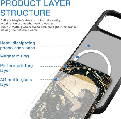 Constellation Series - Sagittarius Designs Magnetic for iPhone 17 pro max Case, Tarot Style Model Glass Phone Cover, Compatible with Magsafe - fits iPhone 17 pro max Case for Women