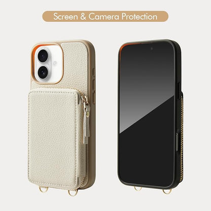 ZVE for iPhone 17 Case Wallet with Card Holder, Crossbody Phone Puese with Wrist Strap for Women 6.3" Beige