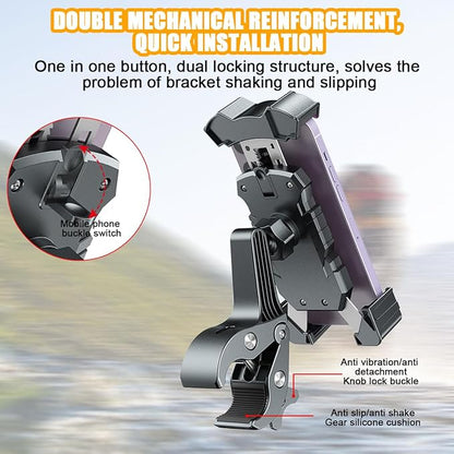 AICEL Motorcycle Phone Mount, Anti-Shake Bicycle Handlebar Cell Phone Holder with Secure Lock, Adjustable Motorbike Smartphone Bracket Accessories, Universal for Scooter ATV Motorcycle