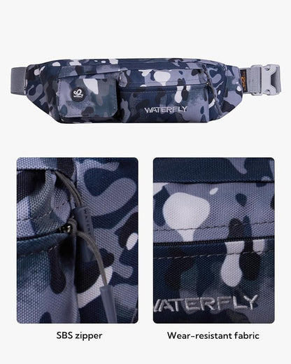 Waterfly Fanny Pack Slim Soft Polyester Water Resistant Waist Bag for Man Women Carrying iPhone Xs / 8 Plus Samsung S10 Plus/Note 8, Camouflage Black