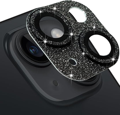 Compatible with iPhone 13 Mini and iPhone 13 Camera Lens Protector, Bling Glitter 9H Tempered Glass Camera Cover Anti Scratch Shockproof Lens Screen Full Protective Cover -Black