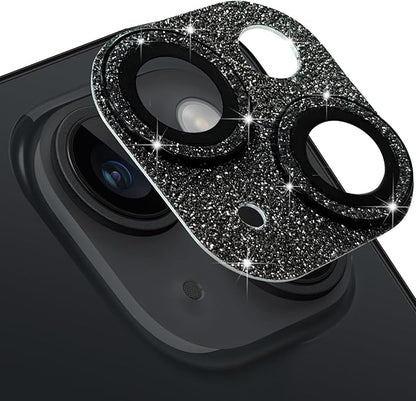 Compatible with iPhone 14 and iPhone 14 Plus Camera Lens Protector, Bling Glitter 9H Tempered Glass Camera Cover Anti Scratch Shockproof Lens Screen Full Protective Cover -Black