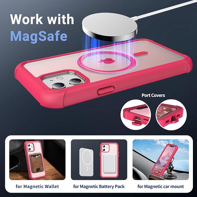 jaroco Magnetic for iPhone 12/12 Pro Case, [Compatible with MagSafe][Military Grade Drop Protection][Heavy Duty Protection][Non-Slip][Shockproof] 2-Layer Durable Bumper Phone Case 6.1''-Rose