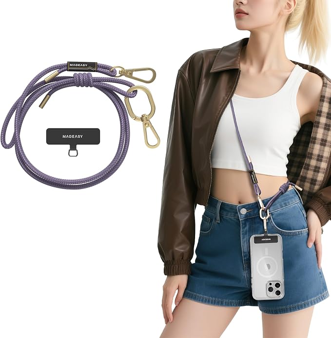 MAGEASY Universal Cell Phone Lanyard - Anti-Theft Rope Crossbody Phone Strap for iPhone 17 Pro Max & Most Smartphones, for Men & Women | 6mm Very Peri