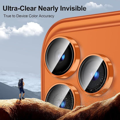QHOHQ 2 Set Camera Lens Protector for iPhone 17 Pro Max/17 Pro/16 Pro Max/16 Pro/15 Pro Max/15 Pro, Individual Anti Shatter Lens Protector,[15FT Military Grade Protection],1-Second Auto-Install- Orange