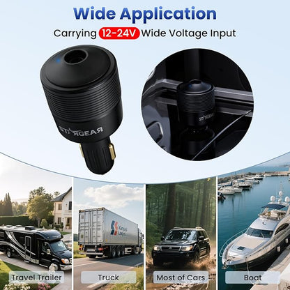 Starlink Mini Car Adapter 12V to 24V DC Step Up Converter with 60W Car Cigarette Lighter Adapter, Starlink Mini 12V Adapters Supports 16 AWG Official 30M, Ideal for RV, Boat, Trailer（Black）