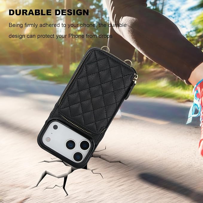 Bocasal Crossbody Wallet Case for iPhone 17 Pro Max, RFID Blocking PU Leather Zipper Handbag Purse Flip Cover, Kickstand Folio Case with Card Slots Holder Wrist Strap Lanyard 5G 6.9 Inch (Black)