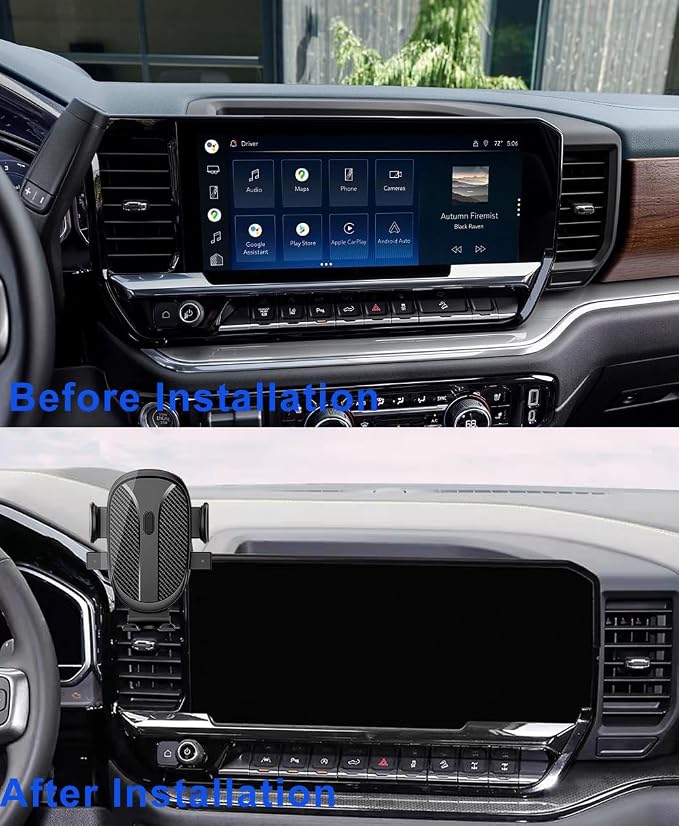 Car Phone Holder for Chevy Silverado/GMC Sierra 1500/2500/3500 Accessories 2022 2023 2024 2025 Custom Dash Mount Cell Phone Holder for Most Smartphones One-Hand Operation(with 13.4inch Screen)