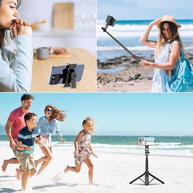 51" Cell Phone Selfie Stick Tripod, with Wireless Remote, Portable, Retractable, Aluminum Alloy, for iPhone, Samsung and Other Smartphones