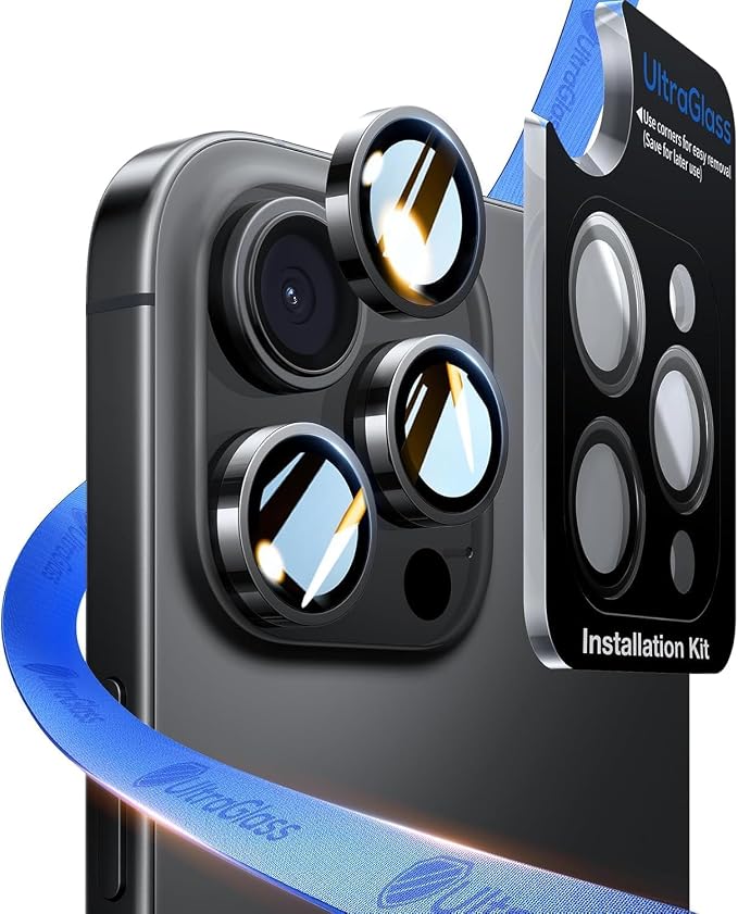 UltraGlass for iPhone 16 Pro Max/16 Pro Camera Lens Protector [NO.1 Military Grade Shatterproof] iPhone 16 Pro Max Camera Protector, 16 Pro Lens Cover [Longest Durable] Easy Install, Black Titanium