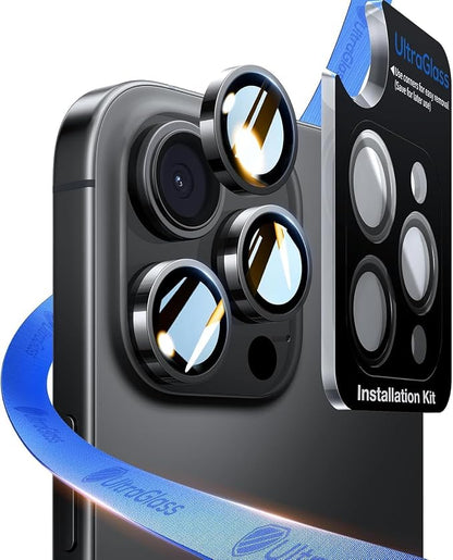 UltraGlass for iPhone 16 Pro Max/16 Pro Camera Lens Protector [NO.1 Military Grade Shatterproof] iPhone 16 Pro Max Camera Protector, 16 Pro Lens Cover [Longest Durable] Easy Install, Black Titanium