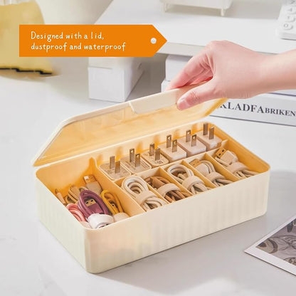 Cable Organizer Box Extra Wide, Travel Charger Cord Earphone Storage Case with Lid (Translucent White)