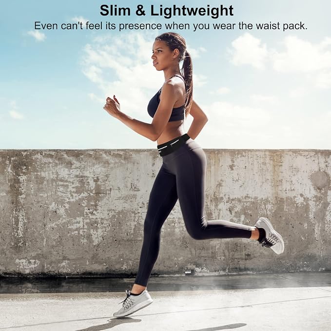Slim Running Belt - 3 Pocket Running Fanny Pack, Adjustable Sweat Resistant Waist Bag for Men Women, Workout Exercise Fitness Phone Holder Fits All Phones - Runner Marathon Jogging Race Belt