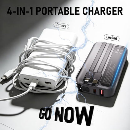 Portable Charger with Wall Plug, 20000mAh Power Bank 22.5W Fast Charging, Built-in Lightning & USB-C Cables, Plug in Portable Charger for Android Samsung iPhone, 4-in-1 Travel Charger