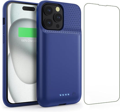 Feob Battery Case for iPhone 15 Pro, [2026 Upgraded] 7500mAh Slim Portable Smart Charging Case Rechargeable Protective Extended Charging Cover for iPhone 15 Pro-Blue